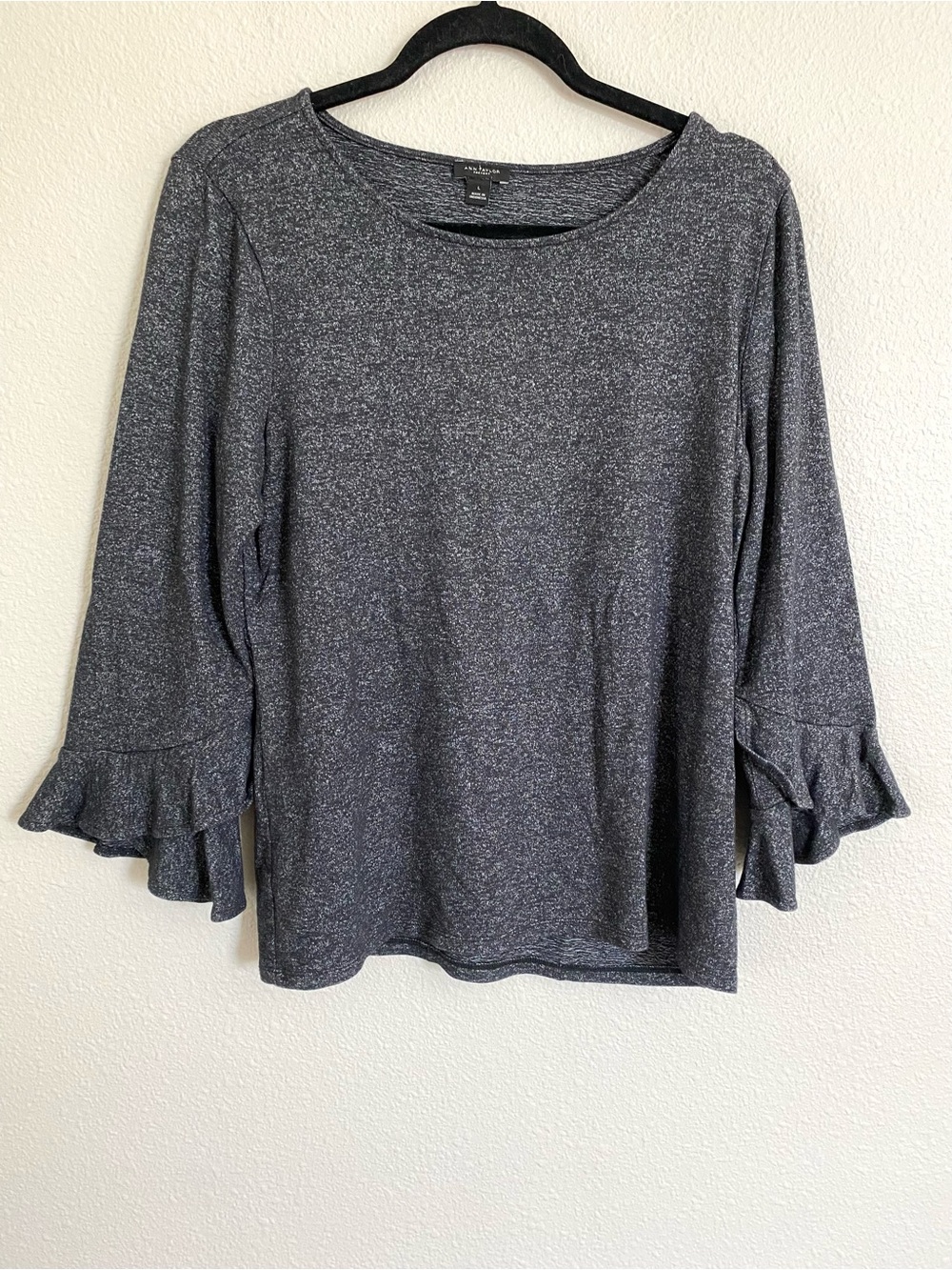Ann Taylor Heather Charcoal Gray Ruffle 3/4 Sleeve Top
